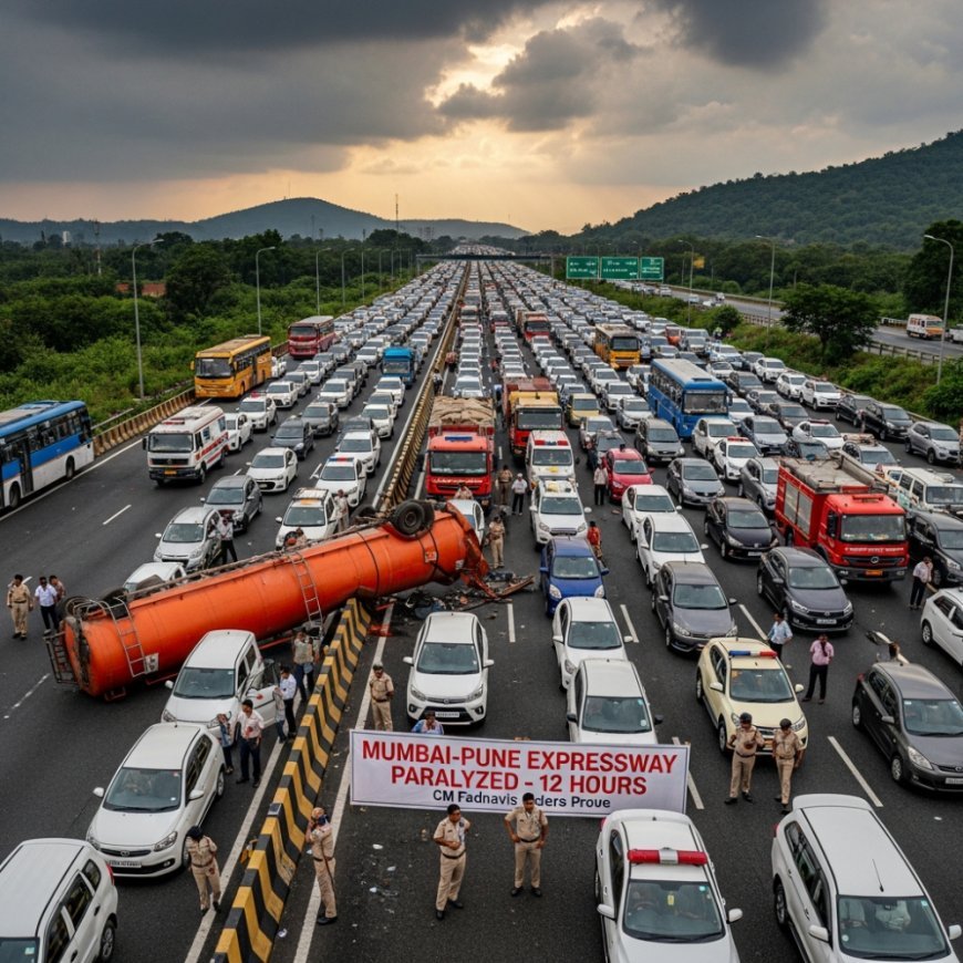 Mumbai-Pune Expressway Nightmare: 12-Hour Traffic Paralysis After Gas Tanker Overturns; CM Fadnavis Orders Probe