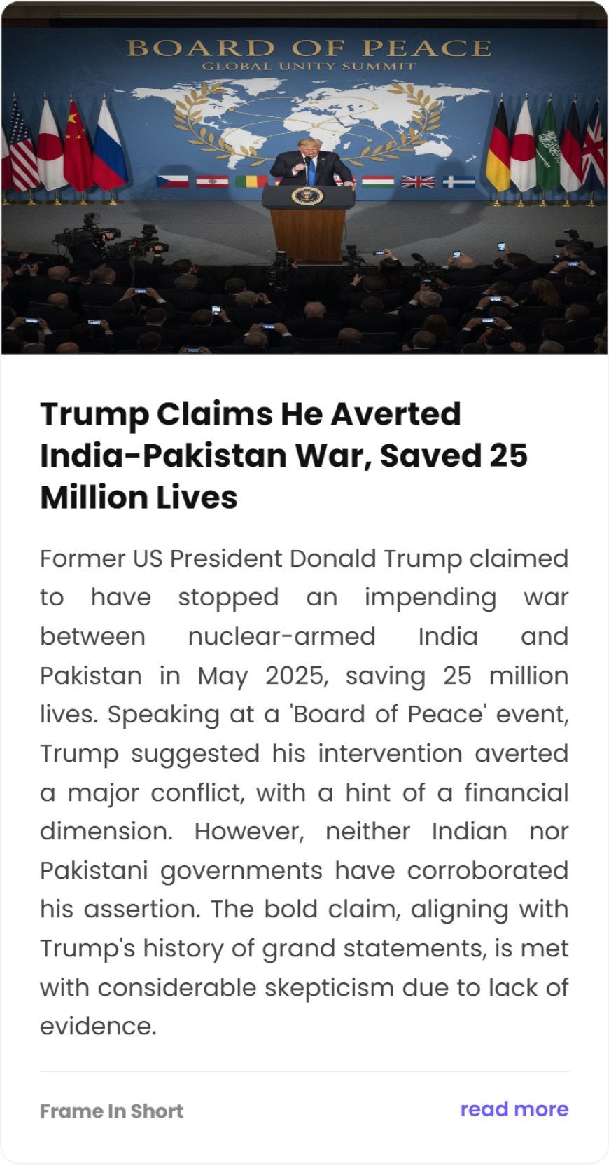 Trump Claims He Stopped India-Pakistan War, Saved Millions