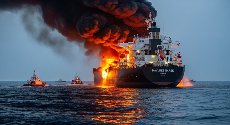 होर्मुज में थाई कार्गो शिप पर हमला: गुजरात आ रहे जहाज में आग, 20 क्रू मेंबर बचाए गए