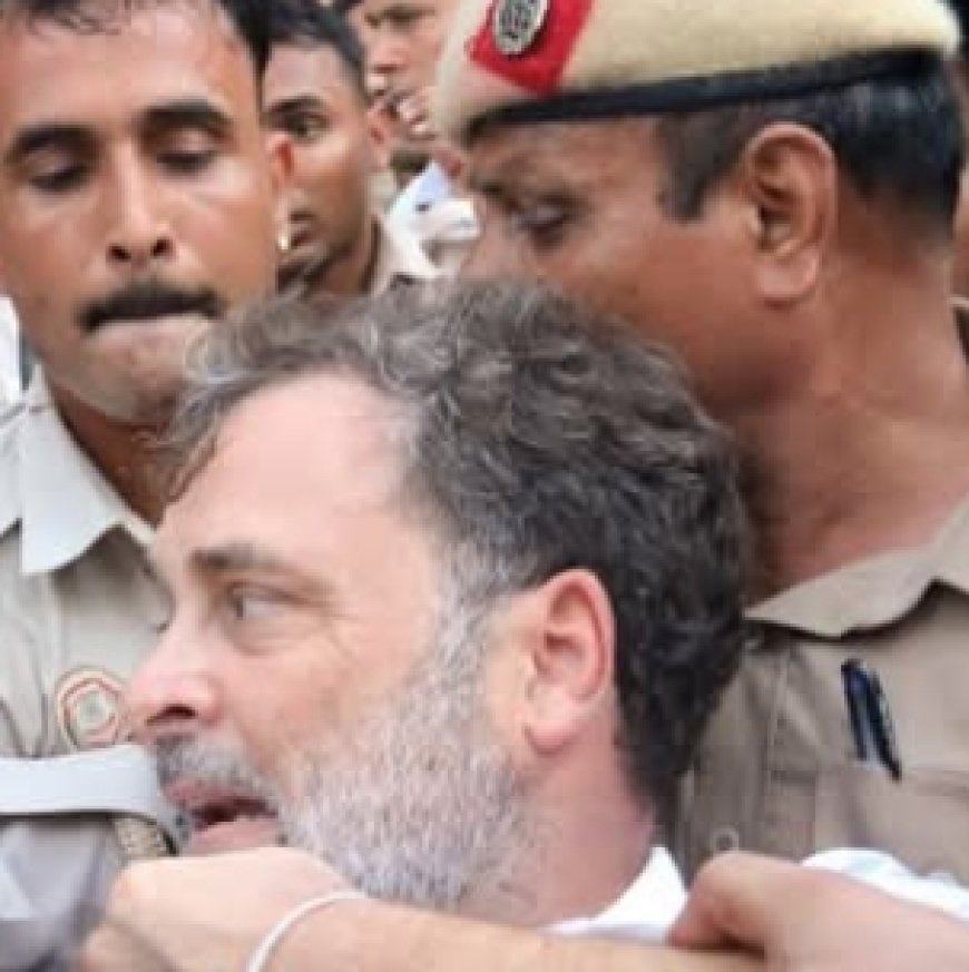 "Rahul Gandhi Detained by Delhi Police During Opposition Protest at Lok Kalyan Marg".